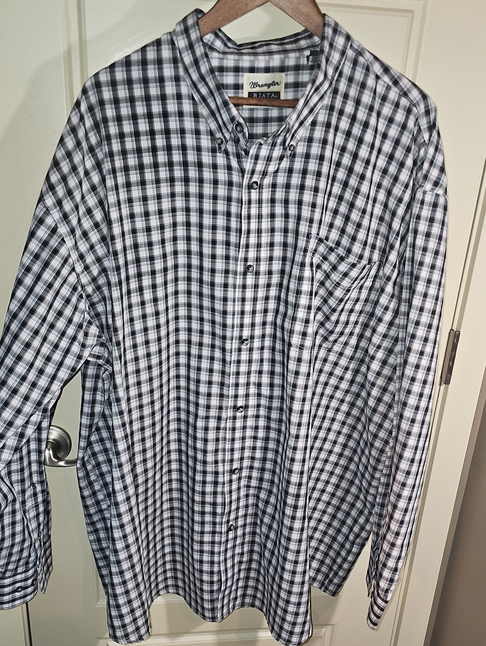 Wrangler Black, White & Purple Plaid Button-Down Shirt Size 4XL - Picture 1 of 6